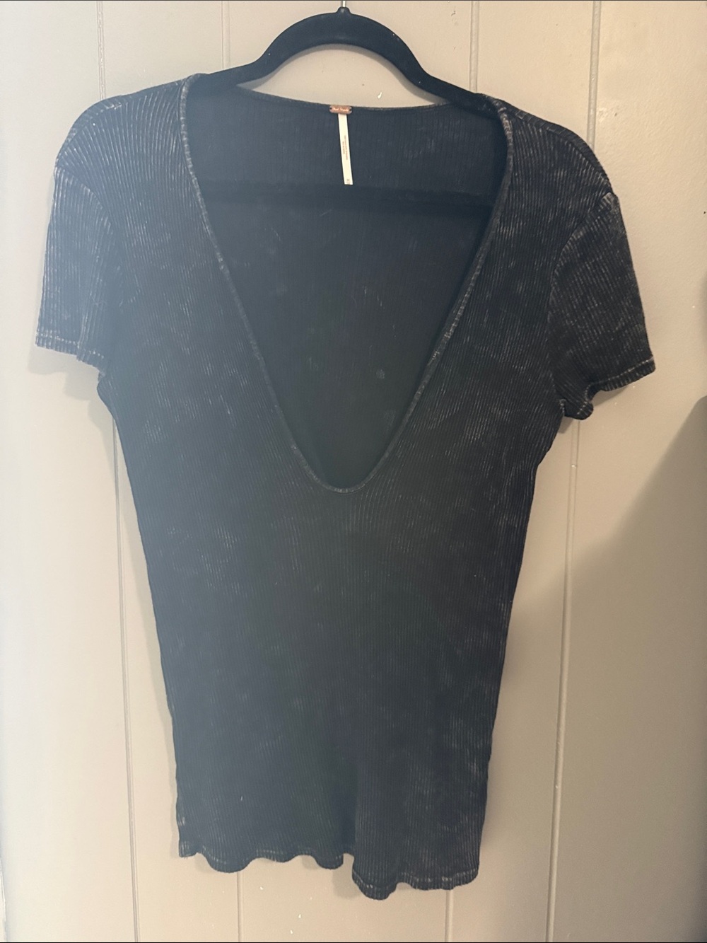 Free people Deep V Ribbed Short Sleeve Women's Top - Black